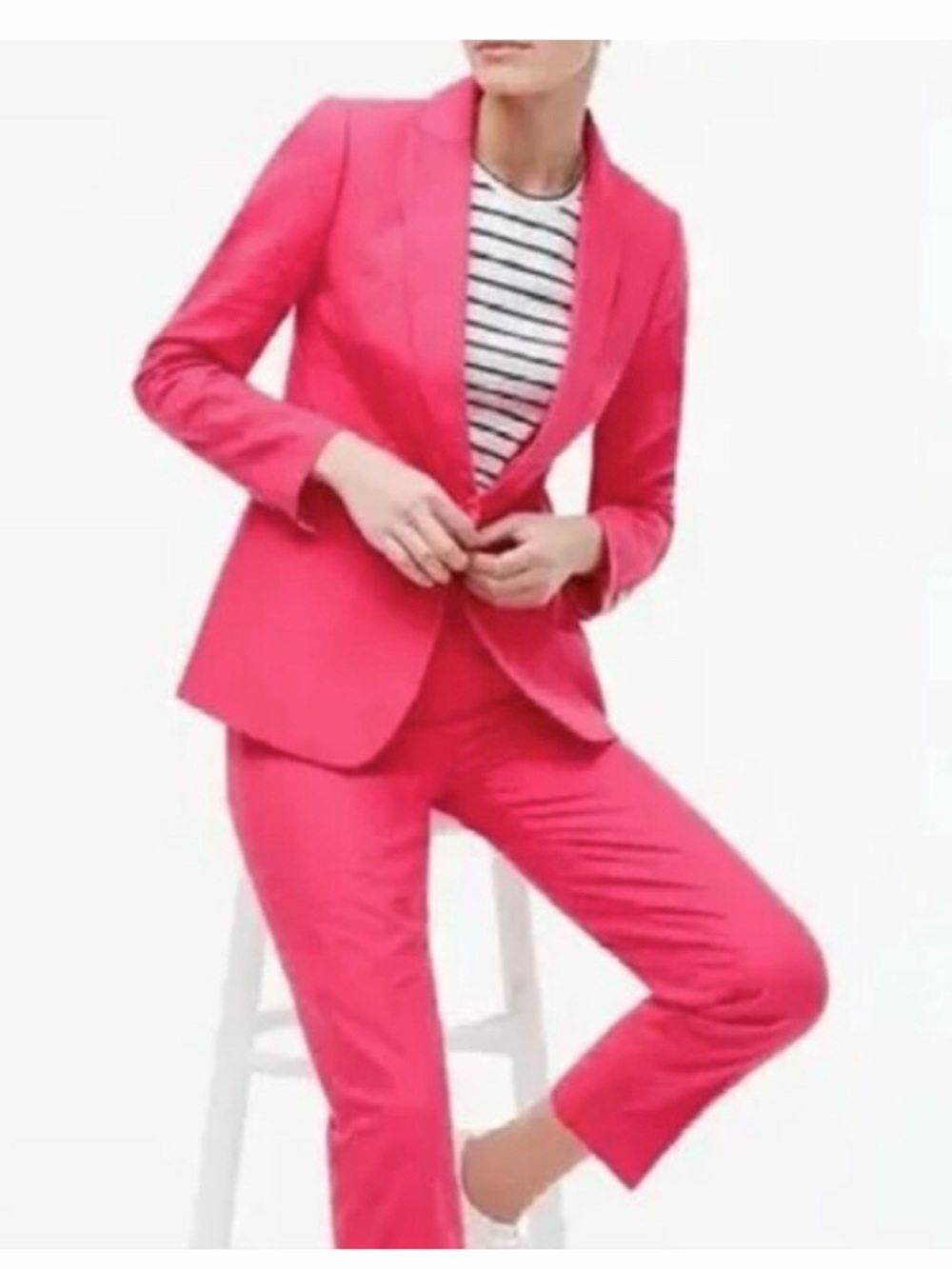 J. Crew Bright Pink Single-Button Blazer linen blend - Picture 2 of 7
